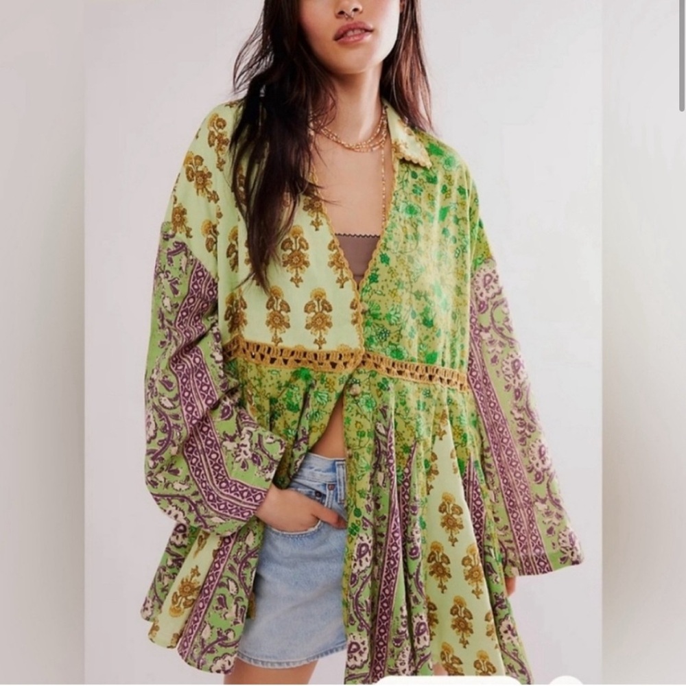 Free People Lime Green Paisley Mini Dress